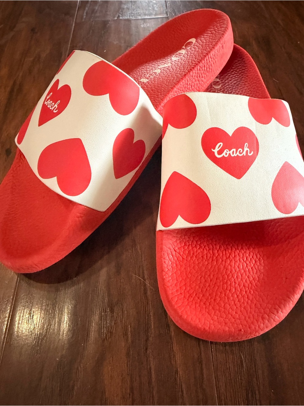 Coach Red Heart Print Slide Sandals - Picture 2 of 4